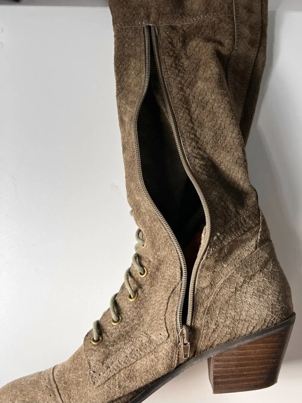 Jeffrey Campbel x Free People Joe Suede Lace Up Over The Knee Boots Sage 9 LNWOT